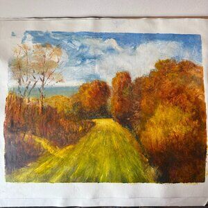 Original Signed Elaine Finsilver Painting Autumn Landscape with Path